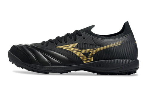 Chuteira Society Mizuno Morelia Neo Sala TF Preta e Dourada 