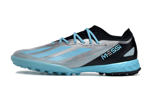 Chuteira Society Adidas X Crazyfast Messi.1 TF Prata e Azul 