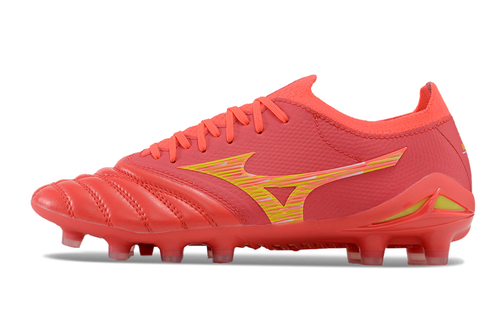 Chuteira Campo Mizuno Morelia Neo 4 Beta FG Vermelha e Dourada 
