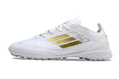 Chuteira Society Adidas F50 TF Branca e Dourado 