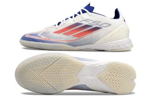 Chuteira Futsal Adidas F50 IC Branca, Azul e Vermelha 