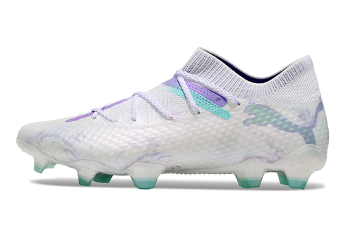 Chuteira Campo Puma Future 7 FG Branca, Verde e Roxo 