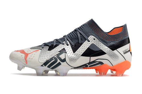 Chuteira Campo Puma Future Ultimate FG Branca, Prata e Laranja 